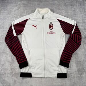 AC Milan Jacket Mens Small White Striped Full Zip Track Puma Soccer Football